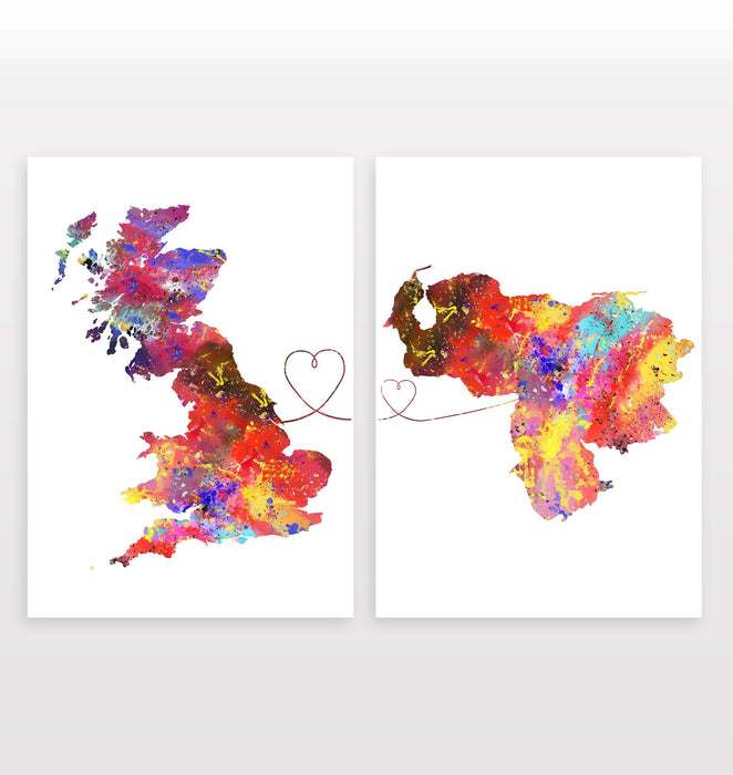 Uk to Venezuela - Set of 2 Prints