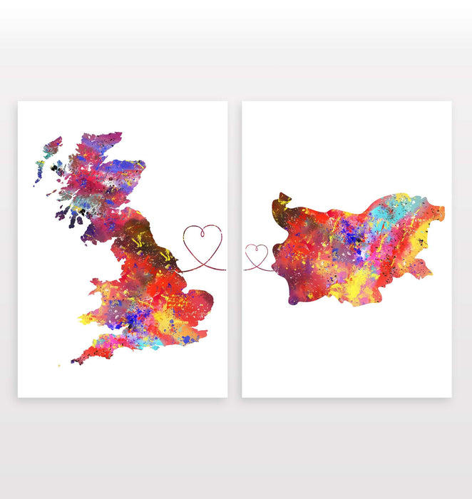 Uk to Bulgaria - Set of 2 Prints