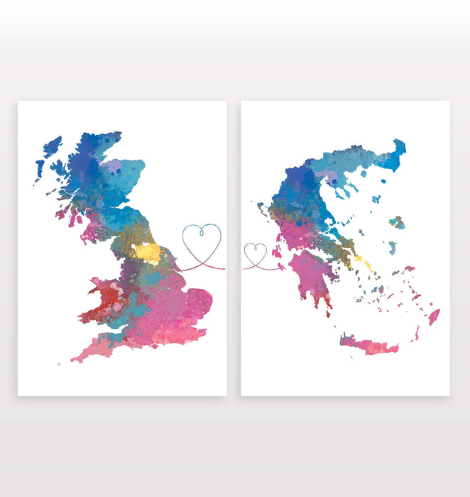 Uk to Greece - Set of 2 Prints