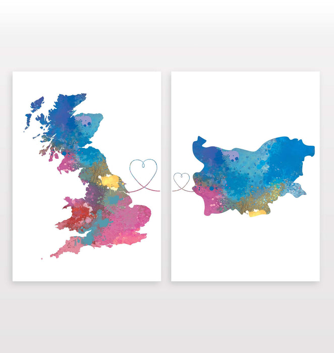 Uk to Bulgaria - Set of 2 Prints