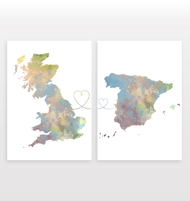 Uk to Spain - Set of 2 Prints