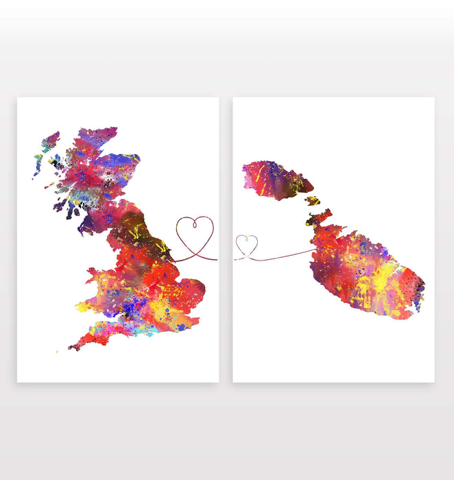 Uk to Malta - Set of 2 Prints