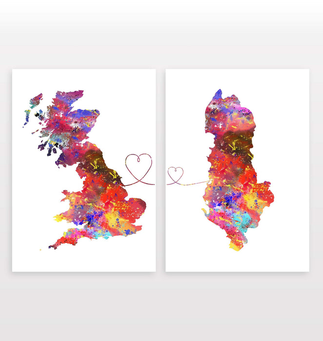 Uk to Albania - Set of 2 Prints