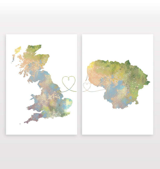 Uk to Lithuania - Set of 2 Prints