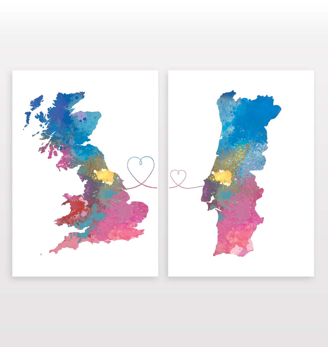 Uk to Portugal - Set of 2 Prints