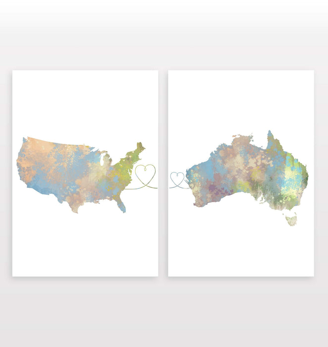 USA to Australia - Set of 2 Prints