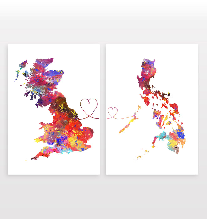 Uk to Philippines - Set of 2 Prints