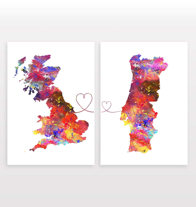 Uk to Portugal - Set of 2 Prints