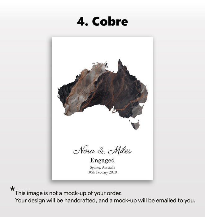Personalised Engagement Dark Marble Effect Portrait Location Print