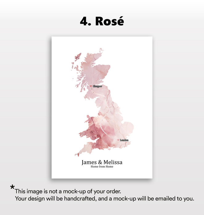 Personalised Light Marble Effect Portrait Location Print - Custom Line