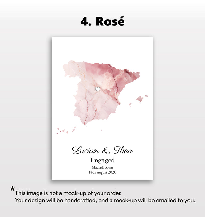 Personalised Engagement Light Marble Effect Portrait Location Print