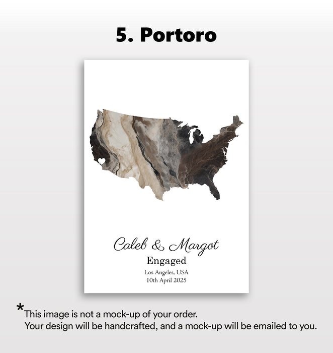 Personalised Engagement Dark Marble Effect Portrait Location Print