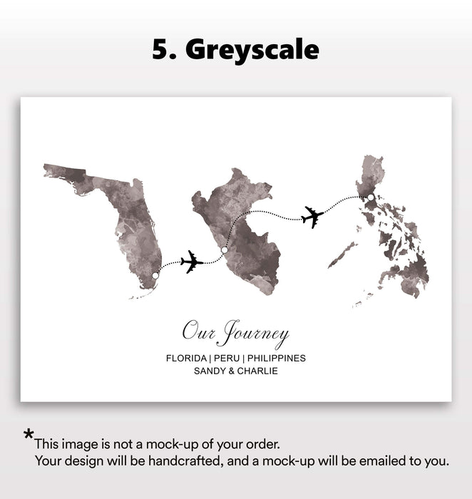 Personalised Three Location Print 2.0 - Custom Plane Line