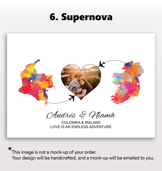 Personalised two location Print 2.0 - Heart Photo