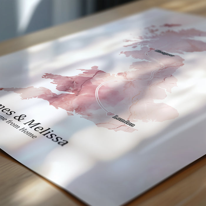 Personalised Light Marble Effect Portrait Location Print - Custom Line