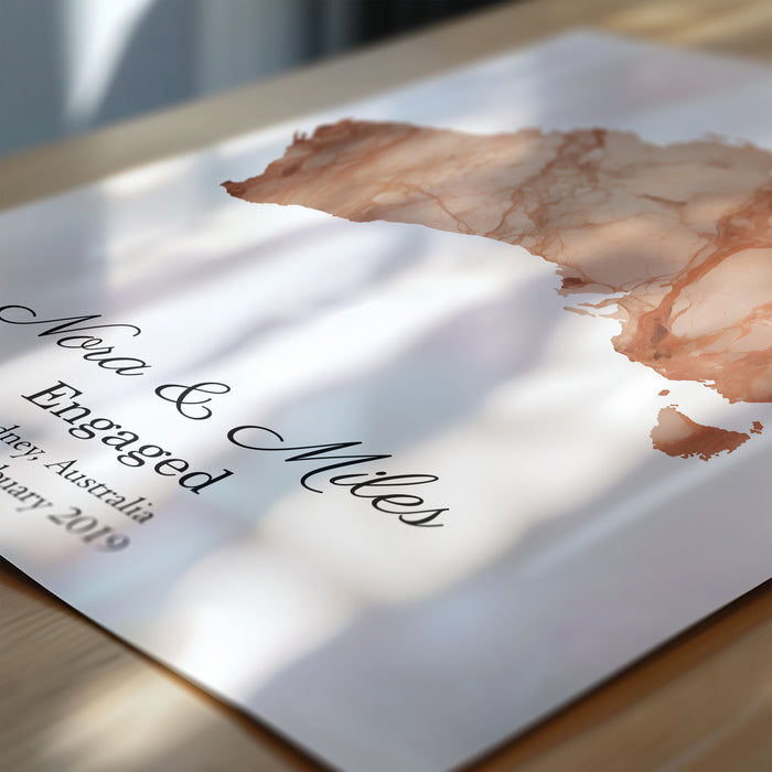Personalised Engagement Light Marble Effect Portrait Location Print