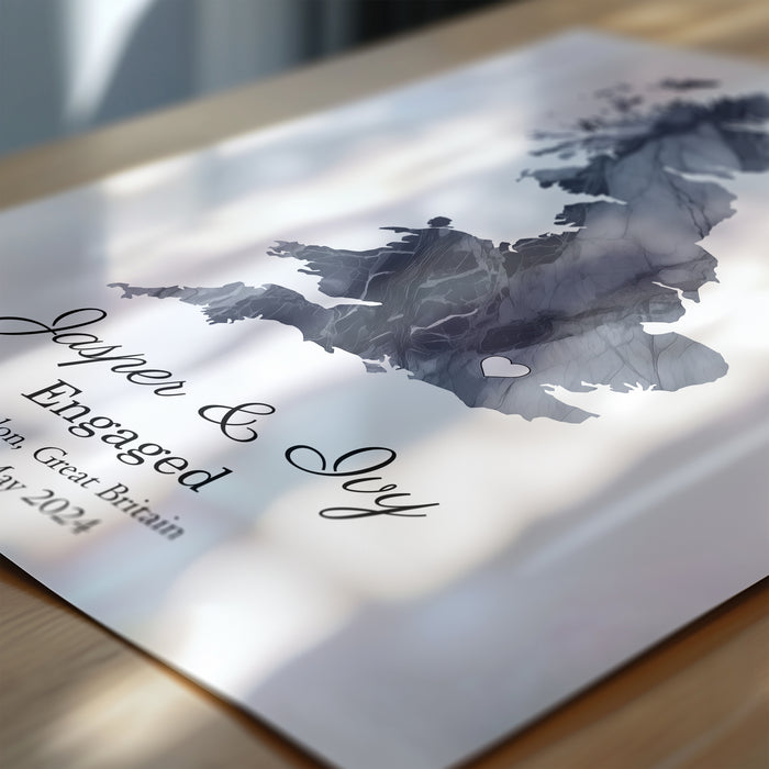 Personalised Engagement Dark Marble Effect Portrait Location Print