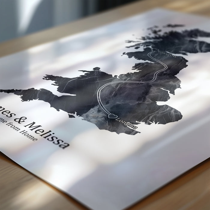 Personalised Dark Marble Effect Portrait Location Print - Custom Line