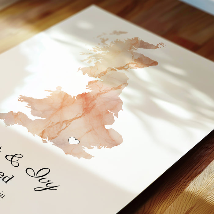 Personalised Engagement Light Marble Effect Portrait Location Print