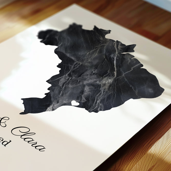 Personalised Engagement Dark Marble Effect Portrait Location Print