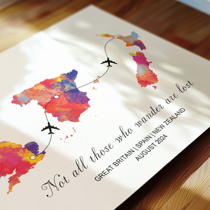 Personalised Three Location Print 2.0 - Custom Plane Line