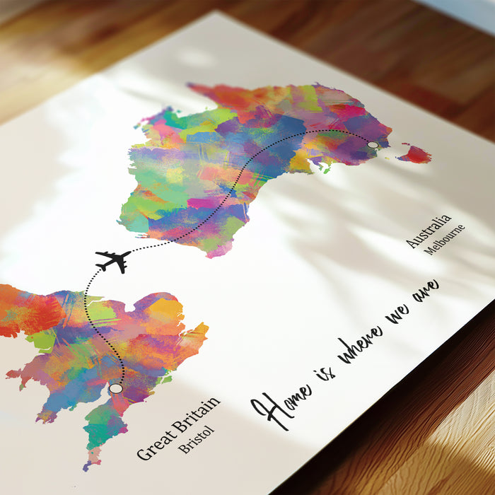 Personalised two location Print 2.0 - Custom Plane Line