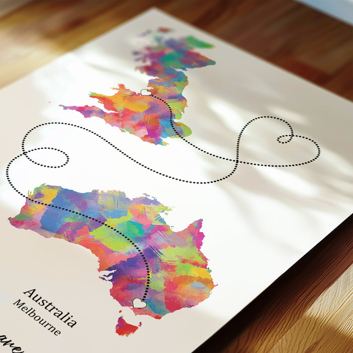 Personalised Two Location Portrait Print 2.0 - Custom Line