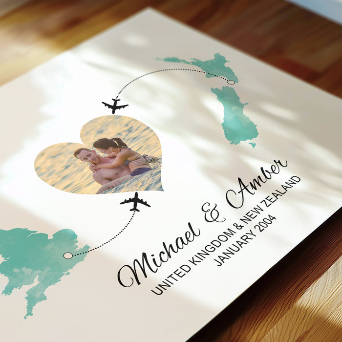 Personalised two location Print 2.0 - Heart Photo