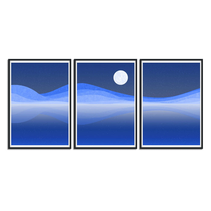 Abstract Blue Desert Night - Set of 3