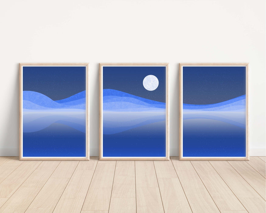 Abstract Blue Desert Night - Set of 3