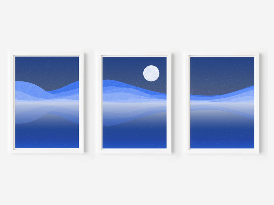 Abstract Blue Desert Night - Set of 3