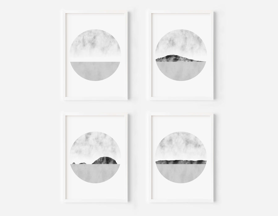 Abstract Greyscale Ocean Cliffs  - Set of 4