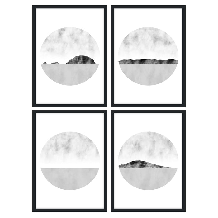 Abstract Greyscale Ocean Cliffs  - Set of 4