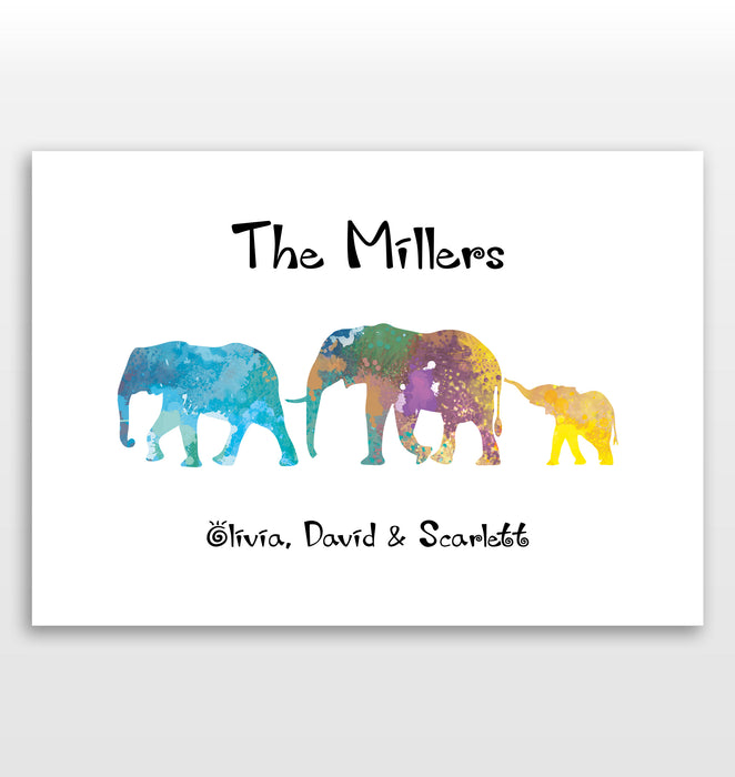 Personalised Elephant Family Print