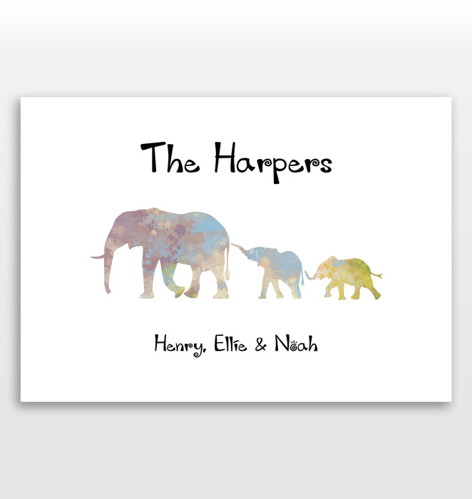 Personalised Elephant Family Print