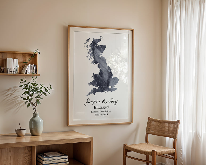 Personalised Engagement Dark Marble Effect Portrait Location Print