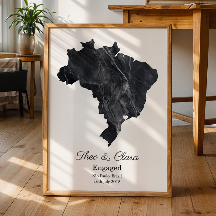 Personalised Engagement Dark Marble Effect Portrait Location Print