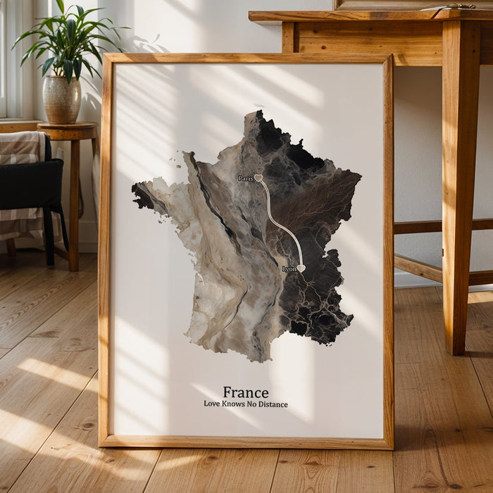 Personalised Dark Marble Effect Portrait Location Print - Custom Line
