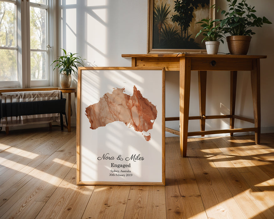 Personalised Engagement Light Marble Effect Portrait Location Print