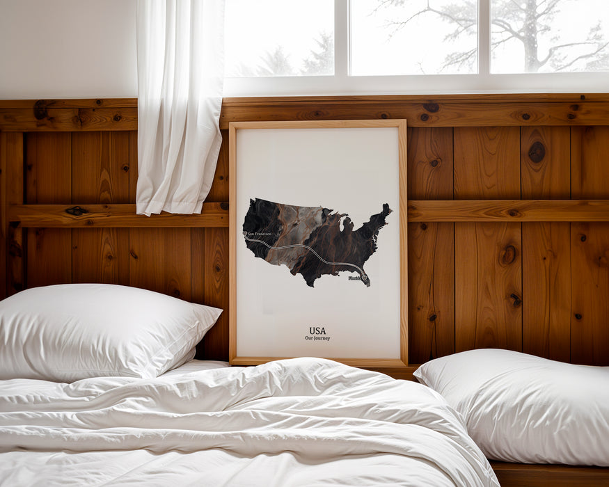 Personalised Dark Marble Effect Portrait Location Print - Custom Line