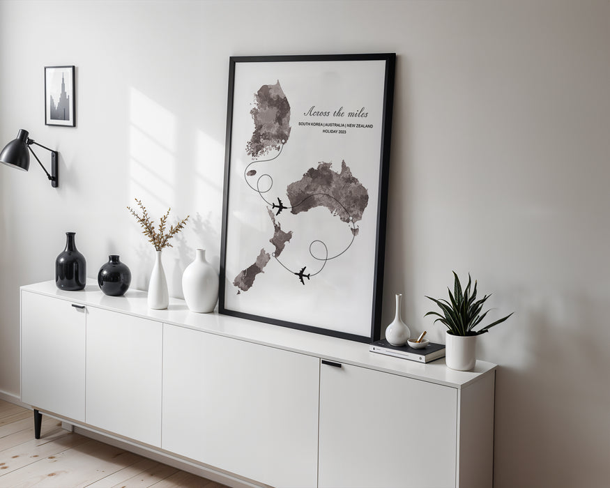 Personalised Three Location Portrait Print 2.0 - Custom Plane Line