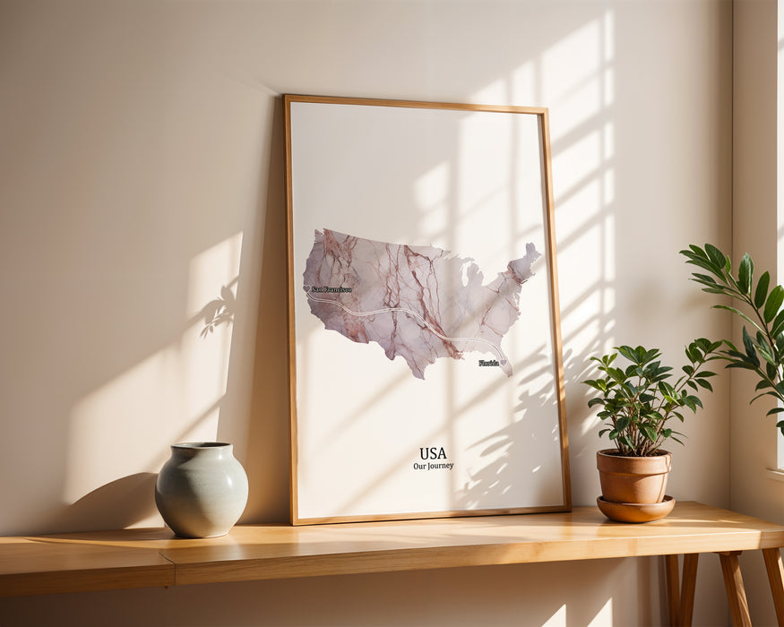 Personalised Light Marble Effect Portrait Location Print - Custom Line