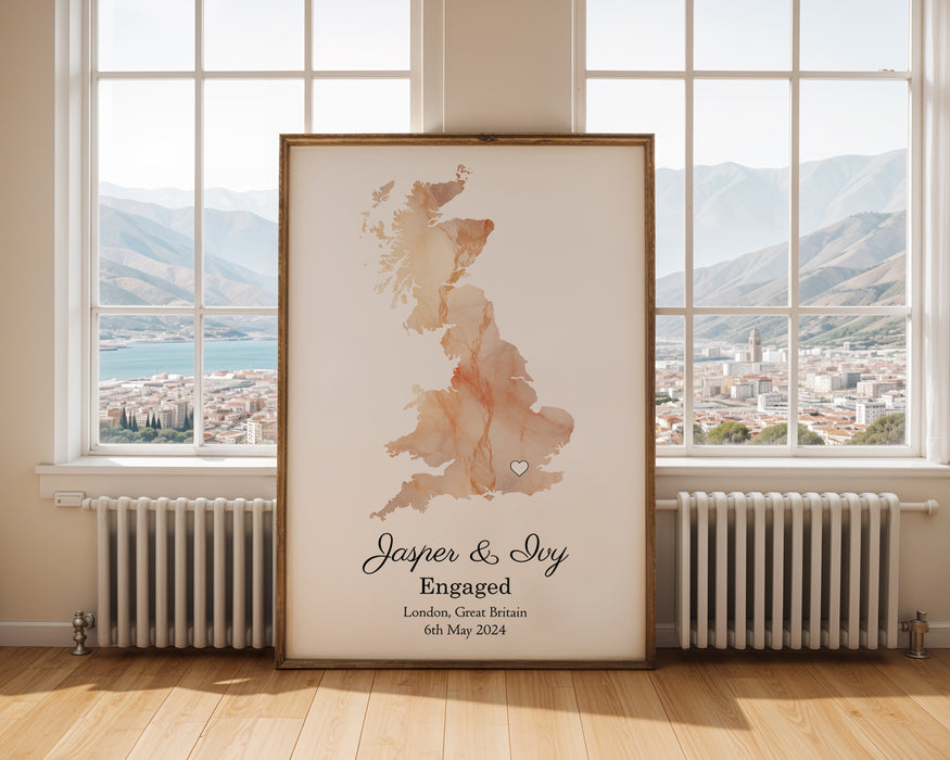 Personalised Engagement Light Marble Effect Portrait Location Print