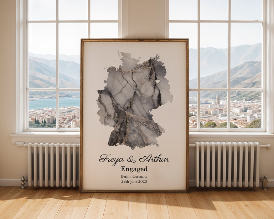Personalised Engagement Dark Marble Effect Portrait Location Print