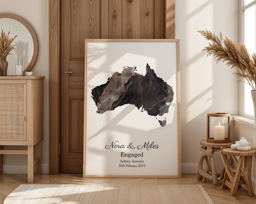 Personalised Engagement Dark Marble Effect Portrait Location Print