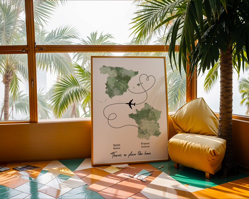 Personalised Two Location Portrait Print 2.0 - Custom Plane Line