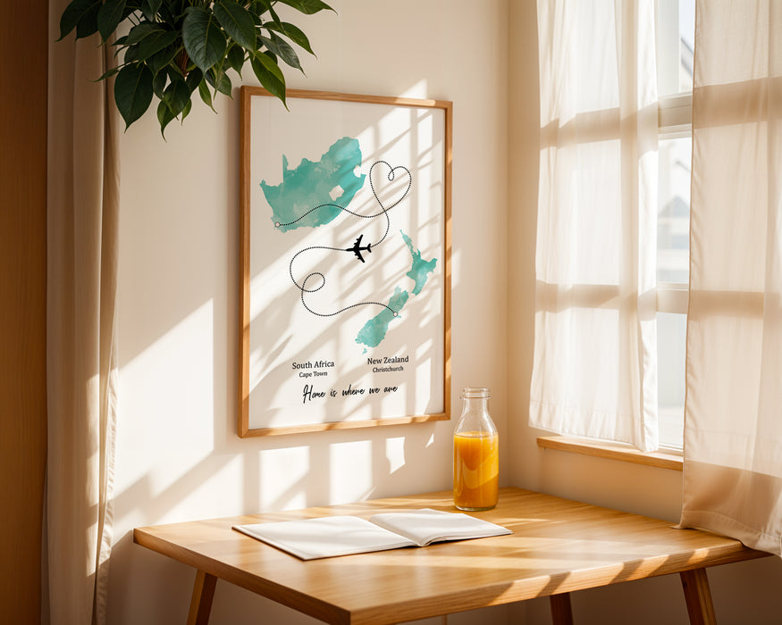 Personalised Two Location Portrait Print 2.0 - Custom Plane Line