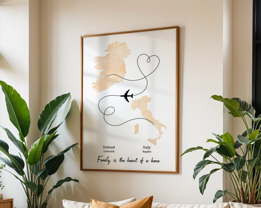 Personalised Two Location Portrait Print 2.0 - Custom Plane Line