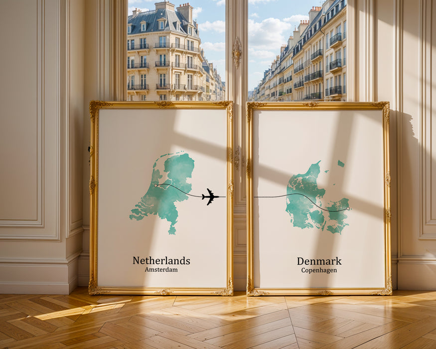 Personalised two location Prints 2.0 - Custom Plane Line