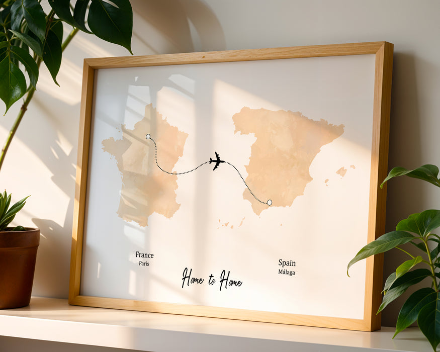 Personalised two location Print 2.0 - Custom Plane Line